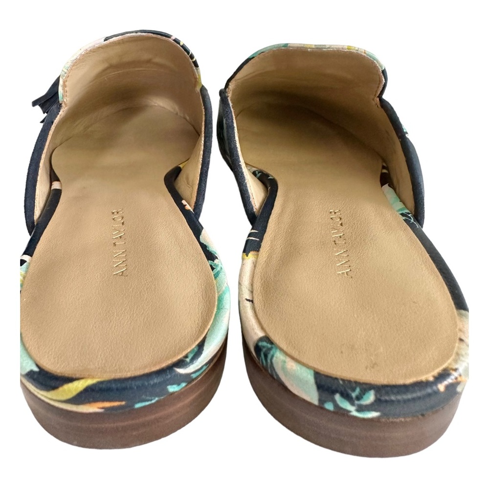 Ann Taylor Floral Leather Loafers Double Tassel Mules Low Heel Slides Size 5 - Picture 8 of 10